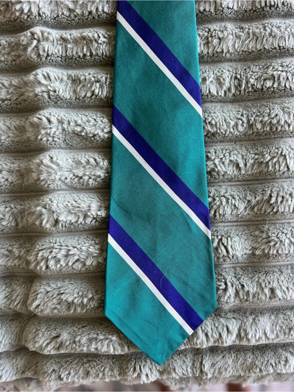 Polo Ralph Lauren Silk Striped Tie Made By Hand, Green, Blue & White Stripes